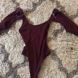Long sleeve ribbed maroon bodysuit